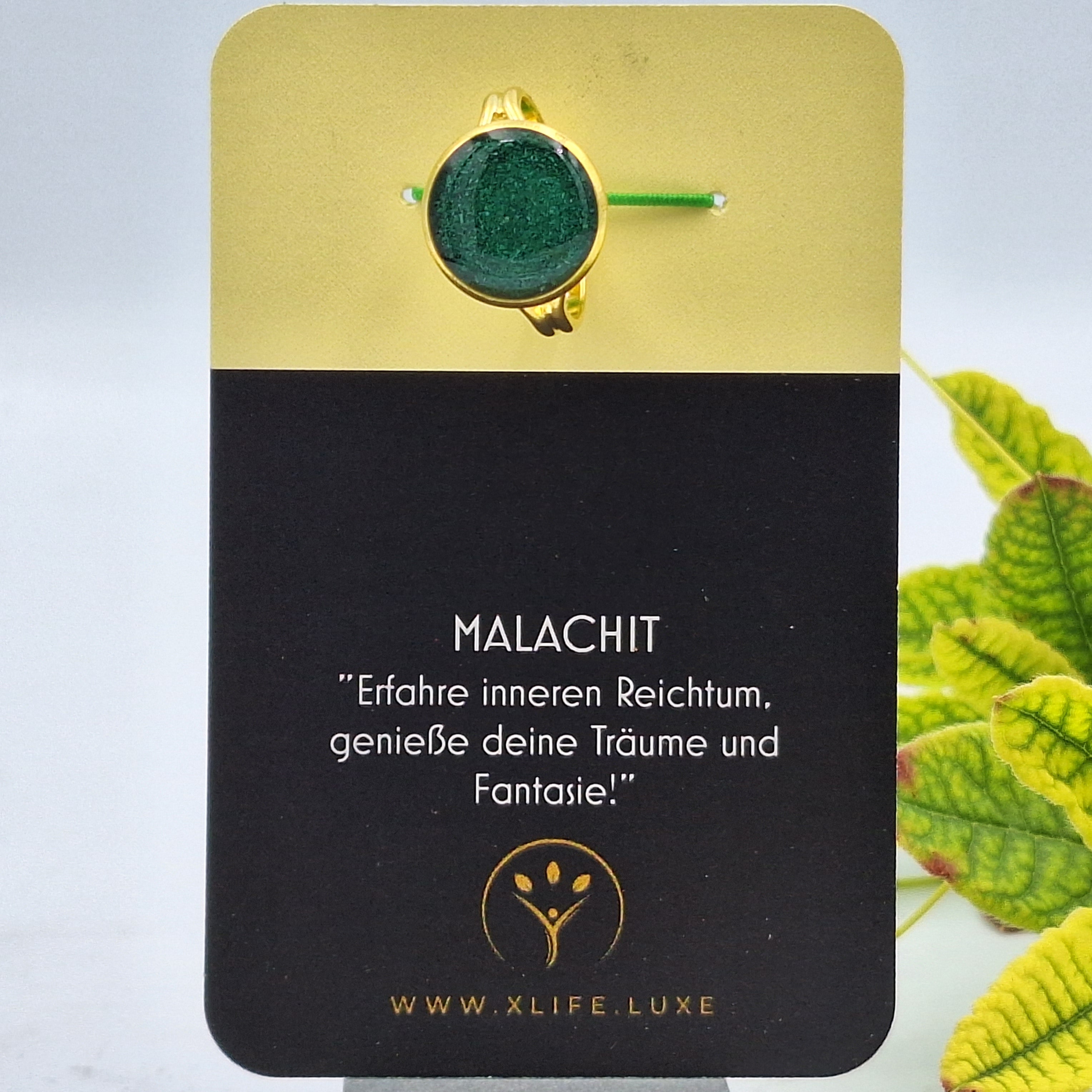 Malachit Messing Ring 14mm gold