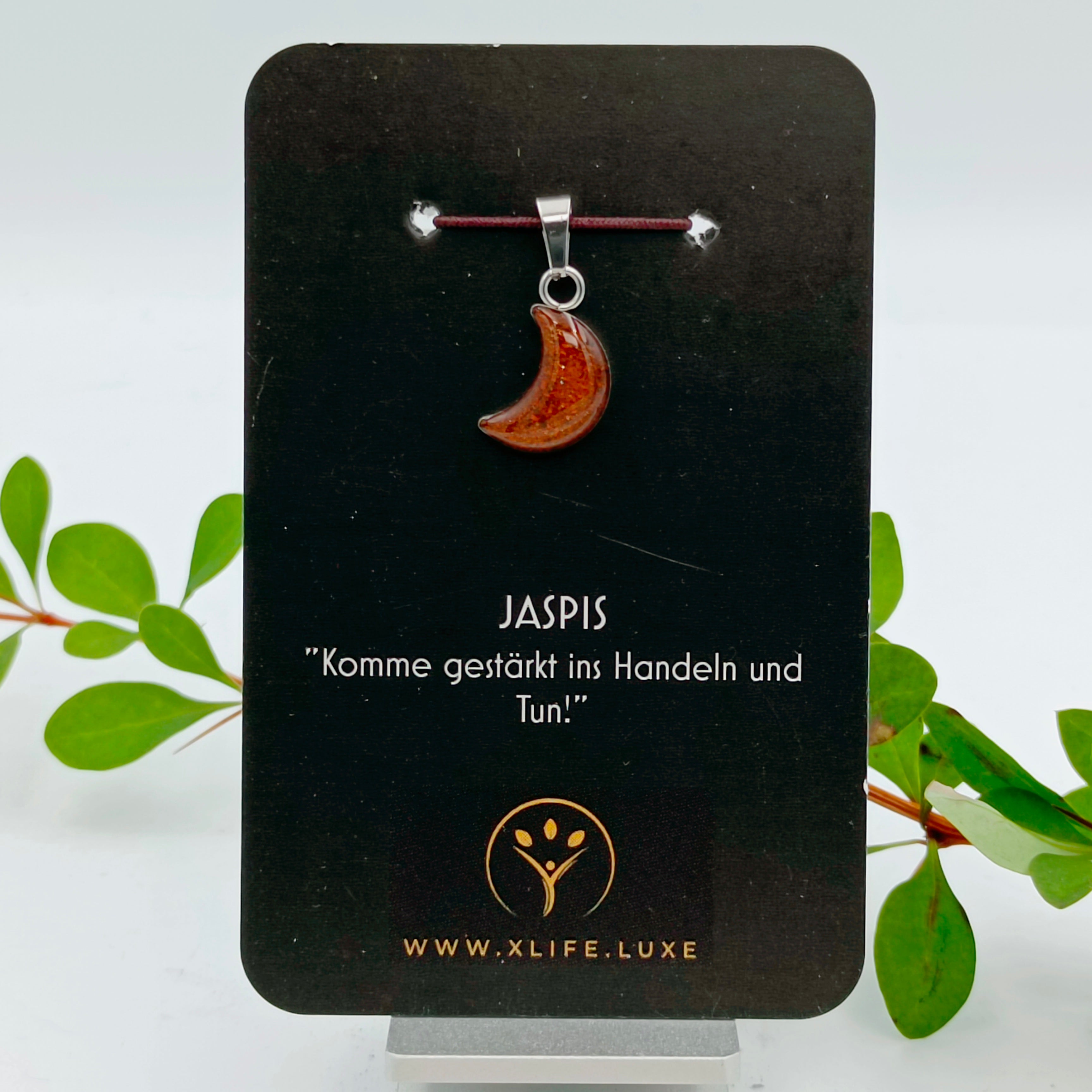 Jaspis Schmuckanhänger - Mond 14mm