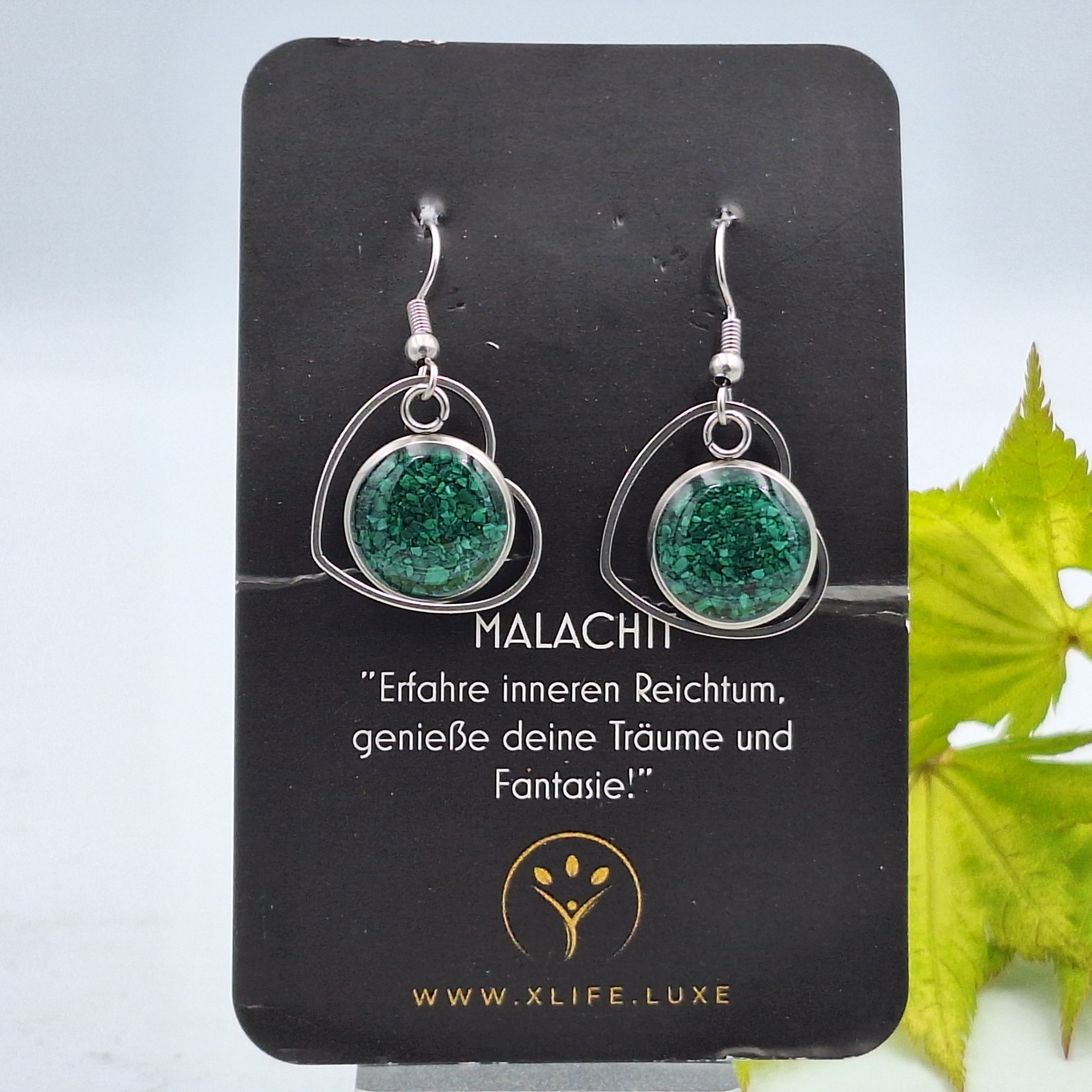 Ohrhänger Malachit 12mm mit Herz Edelstahl