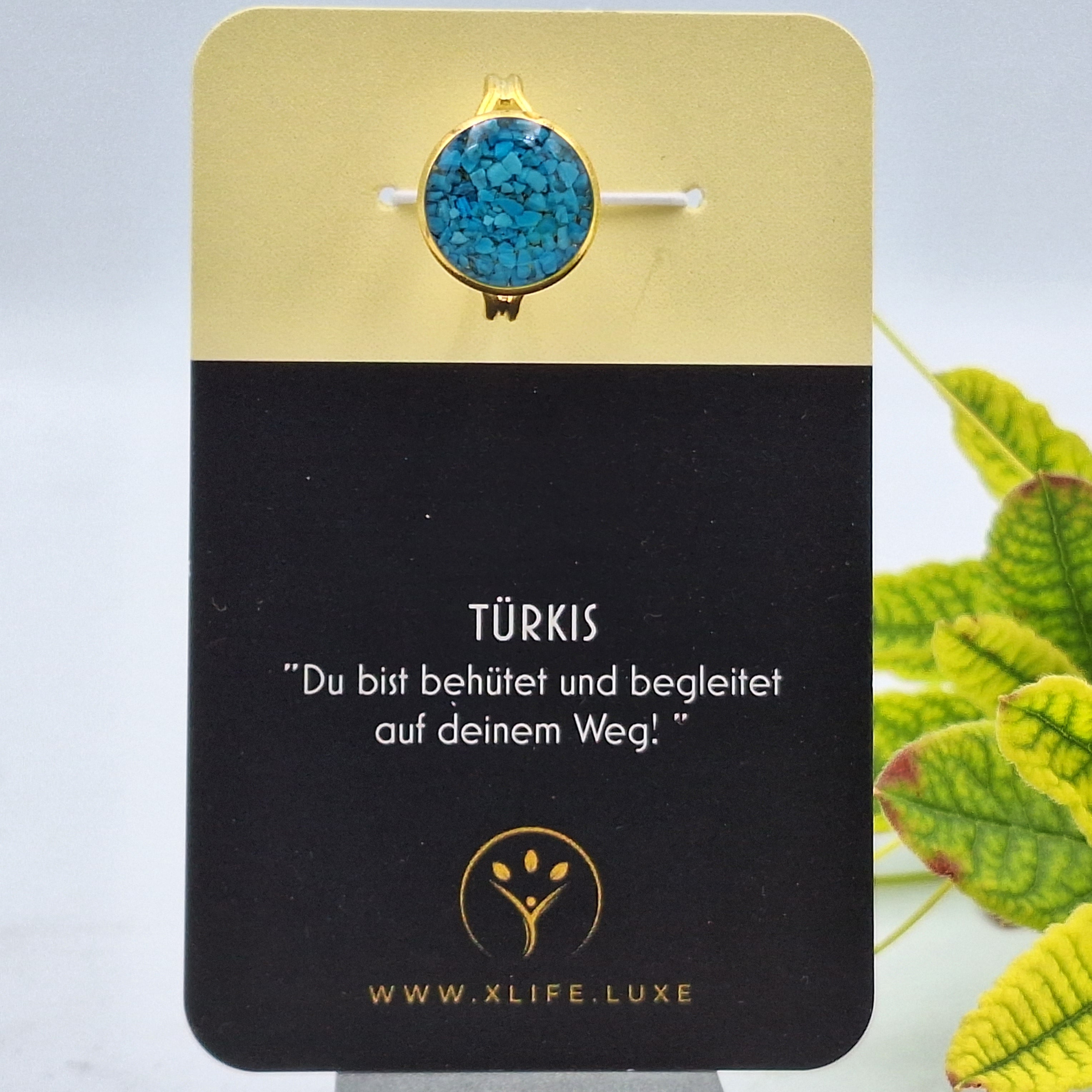 Türkis Messing Ring 14mm gold