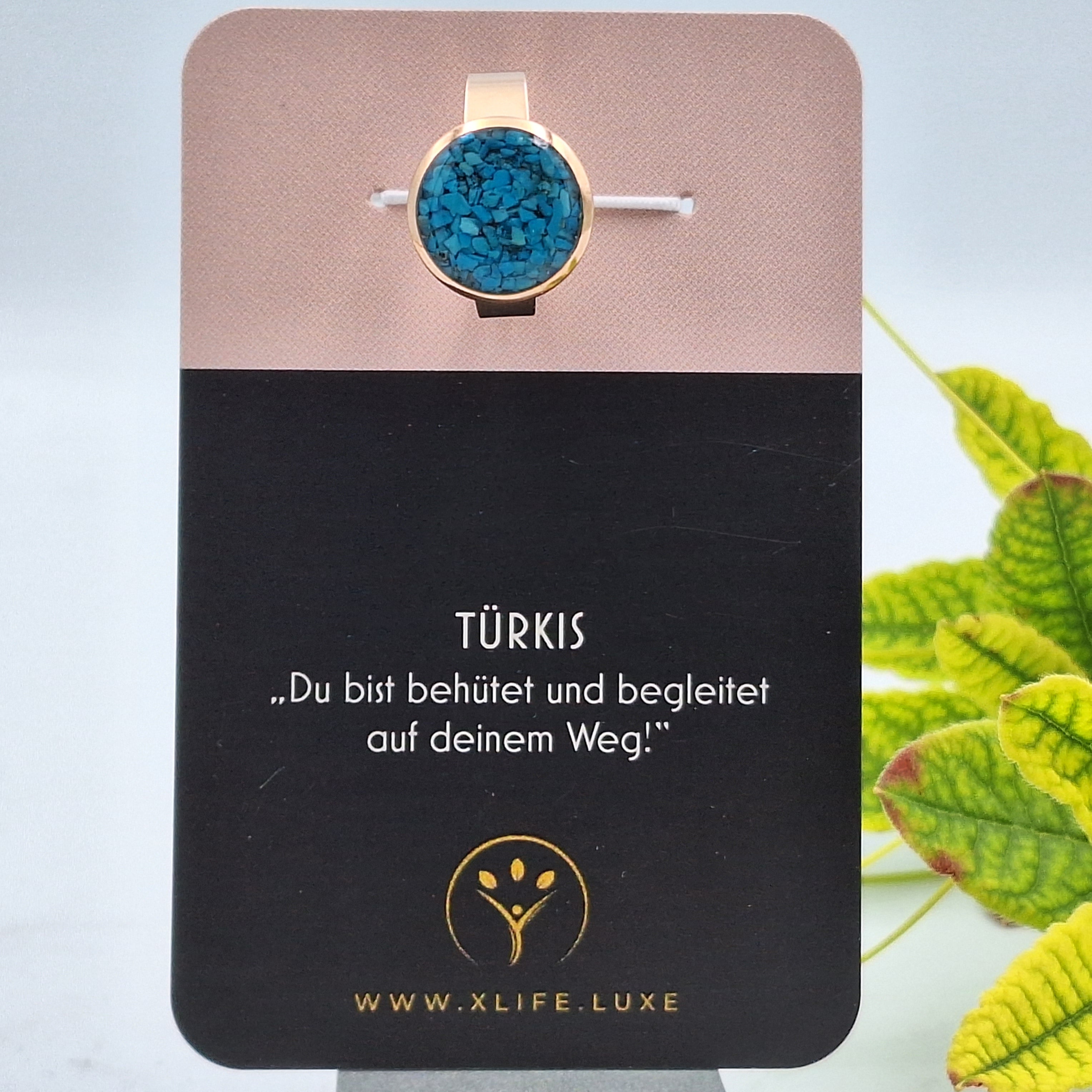 Türkis Edelstahl Ring 14mm rose