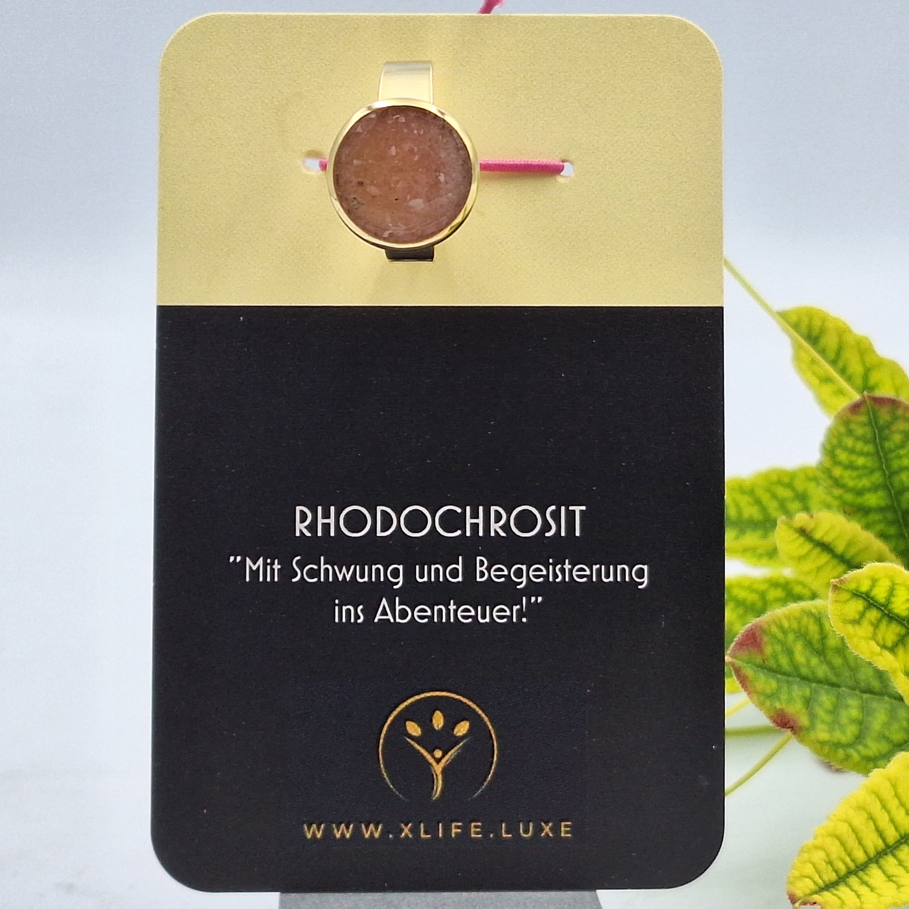 Rhodochrosit Edelstahl Ring 14mm gold