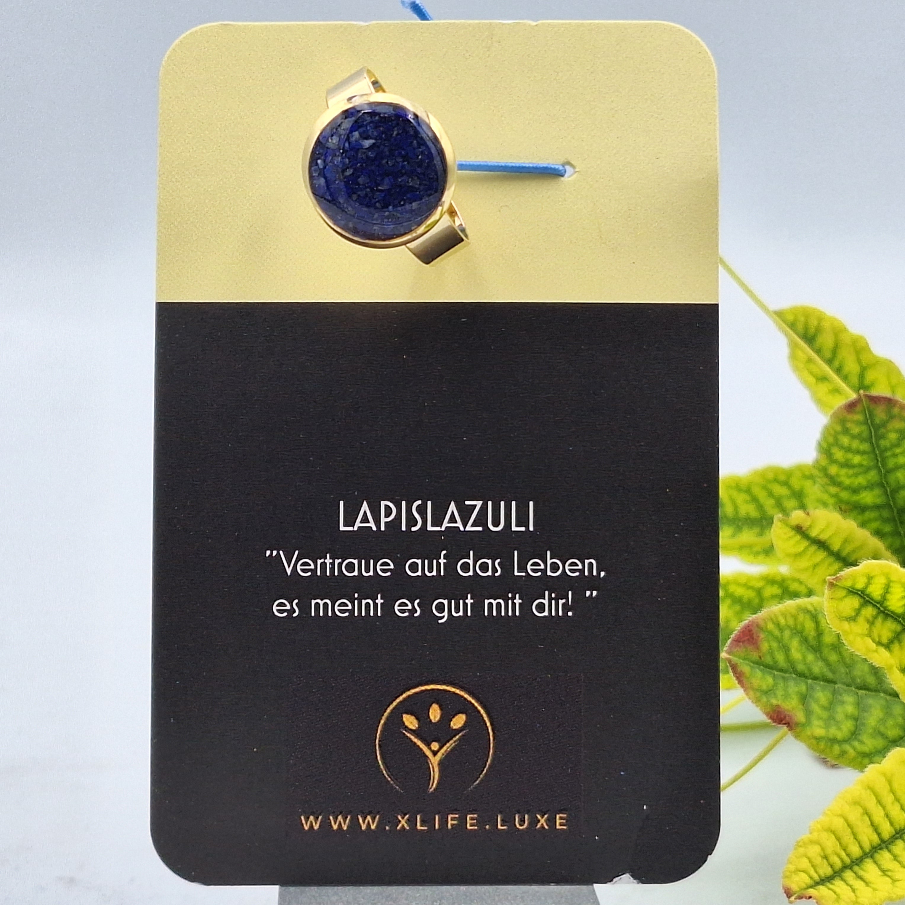 Lapislazuli Edelstahl Ring 14mm gold