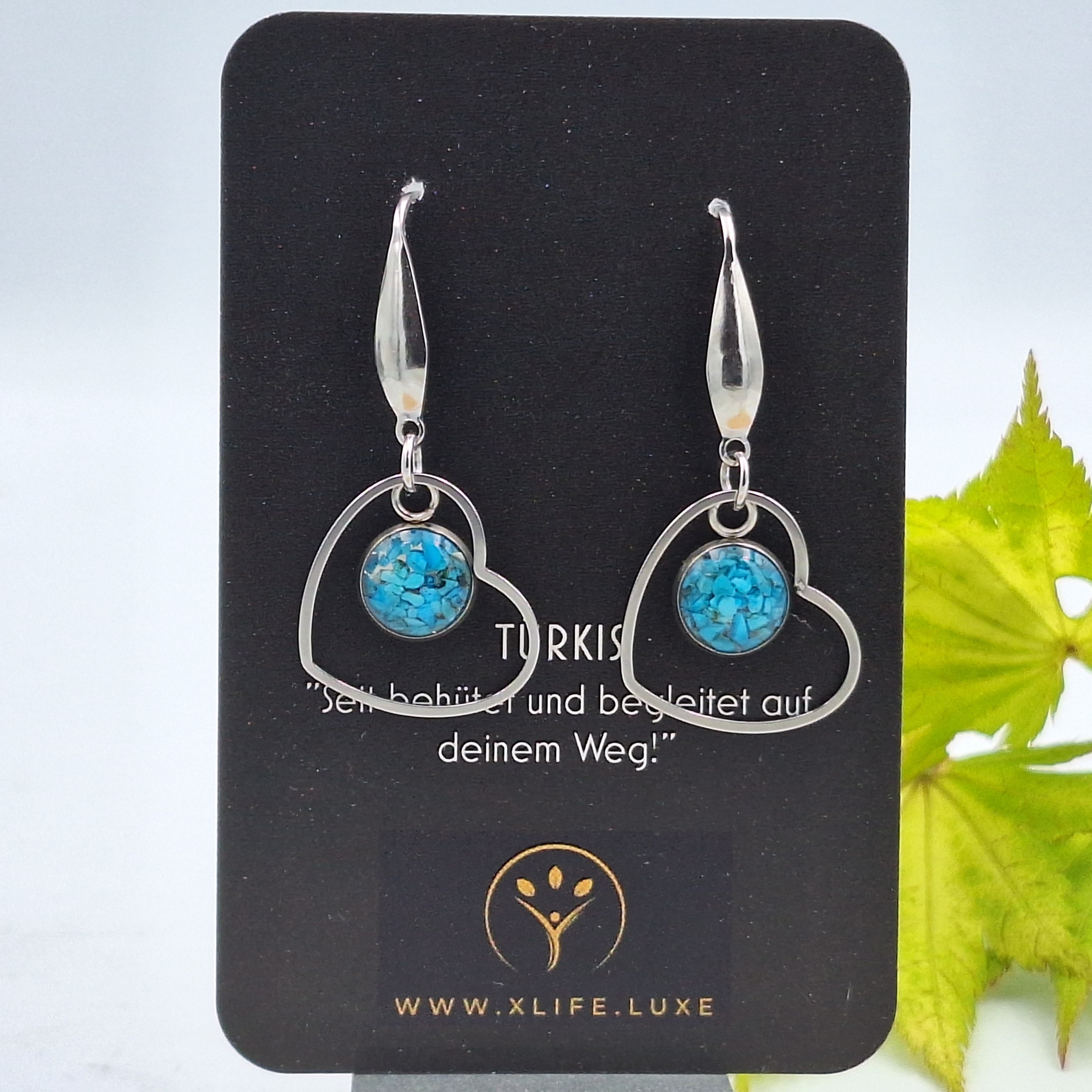 Ohrhänger Türkis 10mm Edelstahl mit Herz