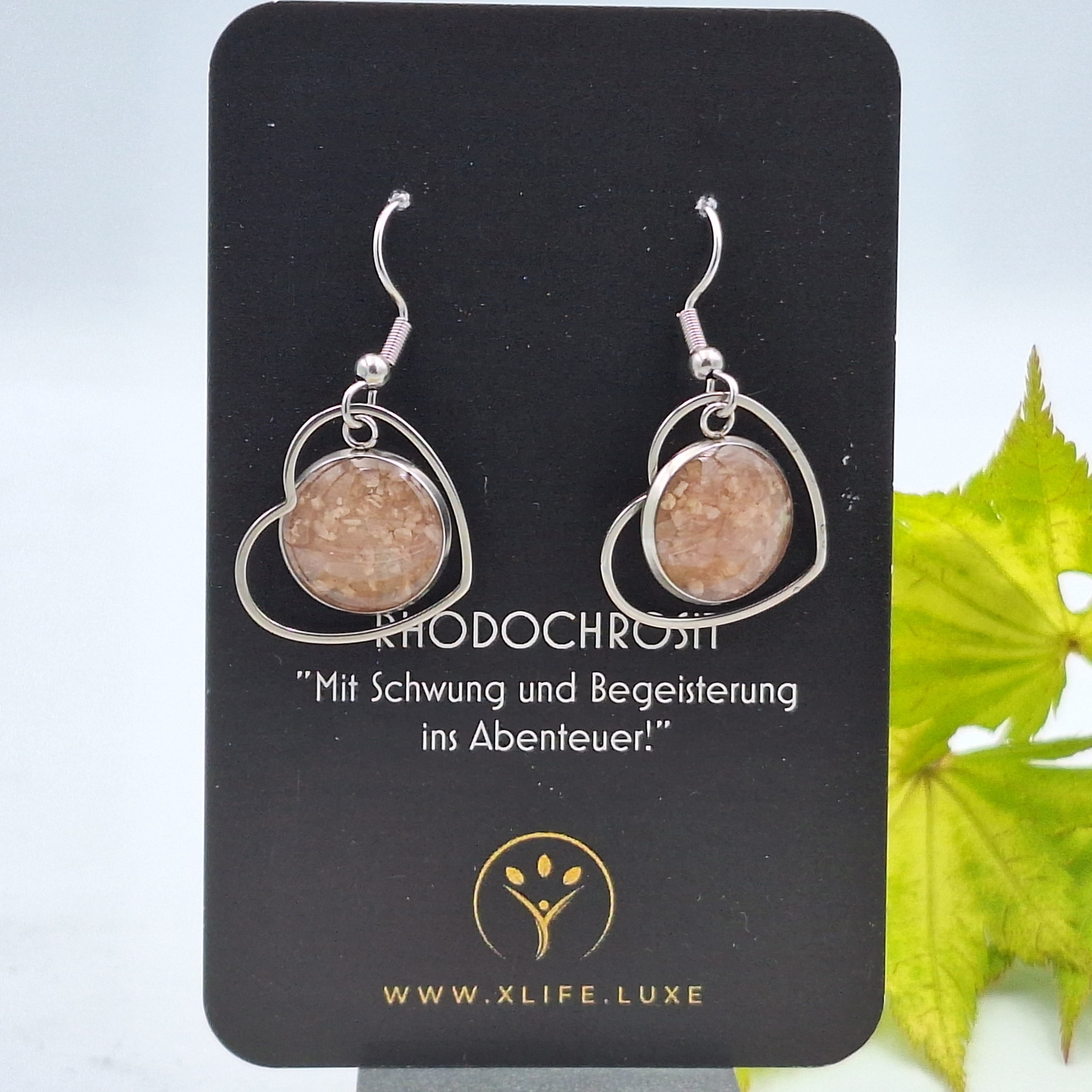 Ohrhänger Rhodochrosit 14mm mit Herz Edelstahl