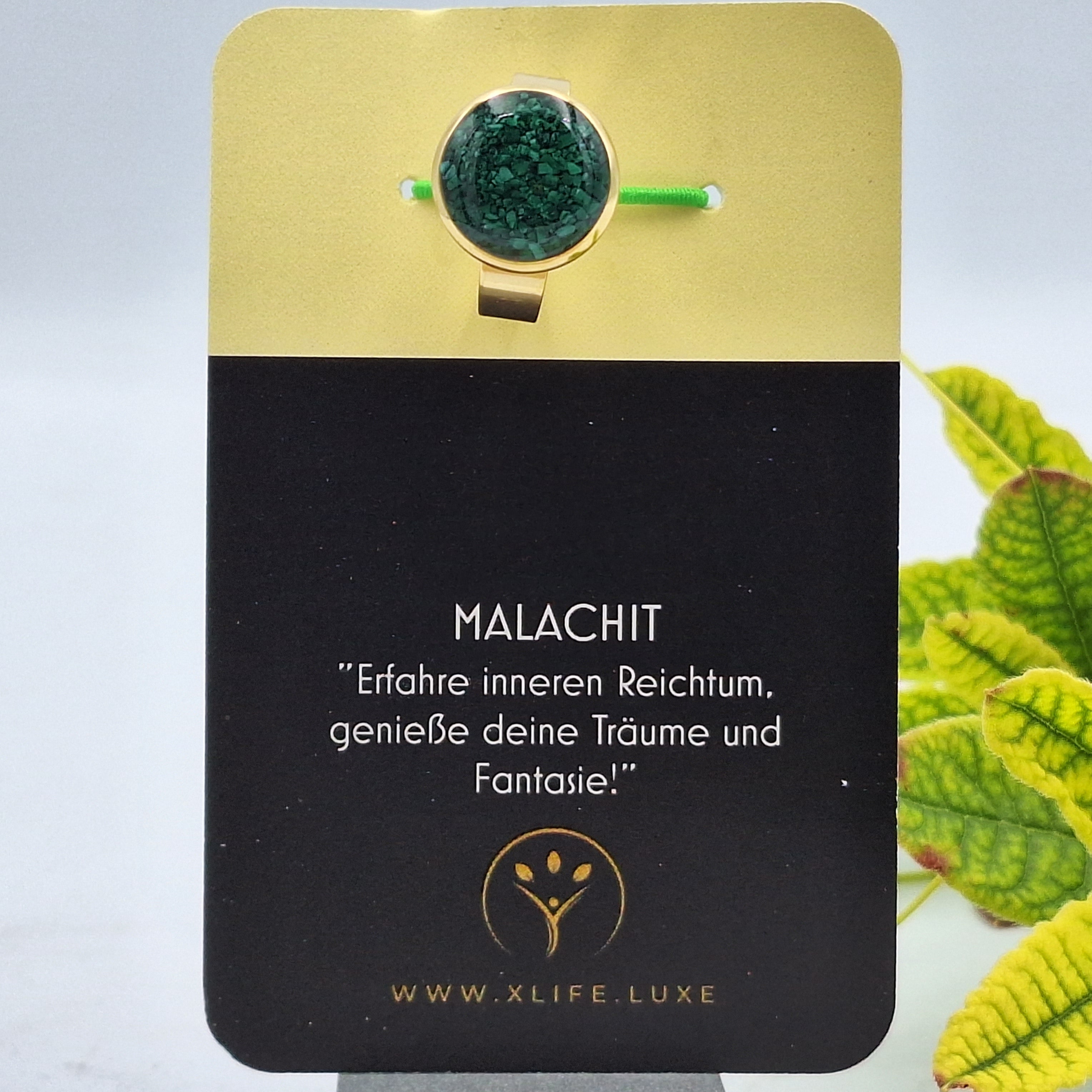 Malachit Edelstahl Ring 14mm gold