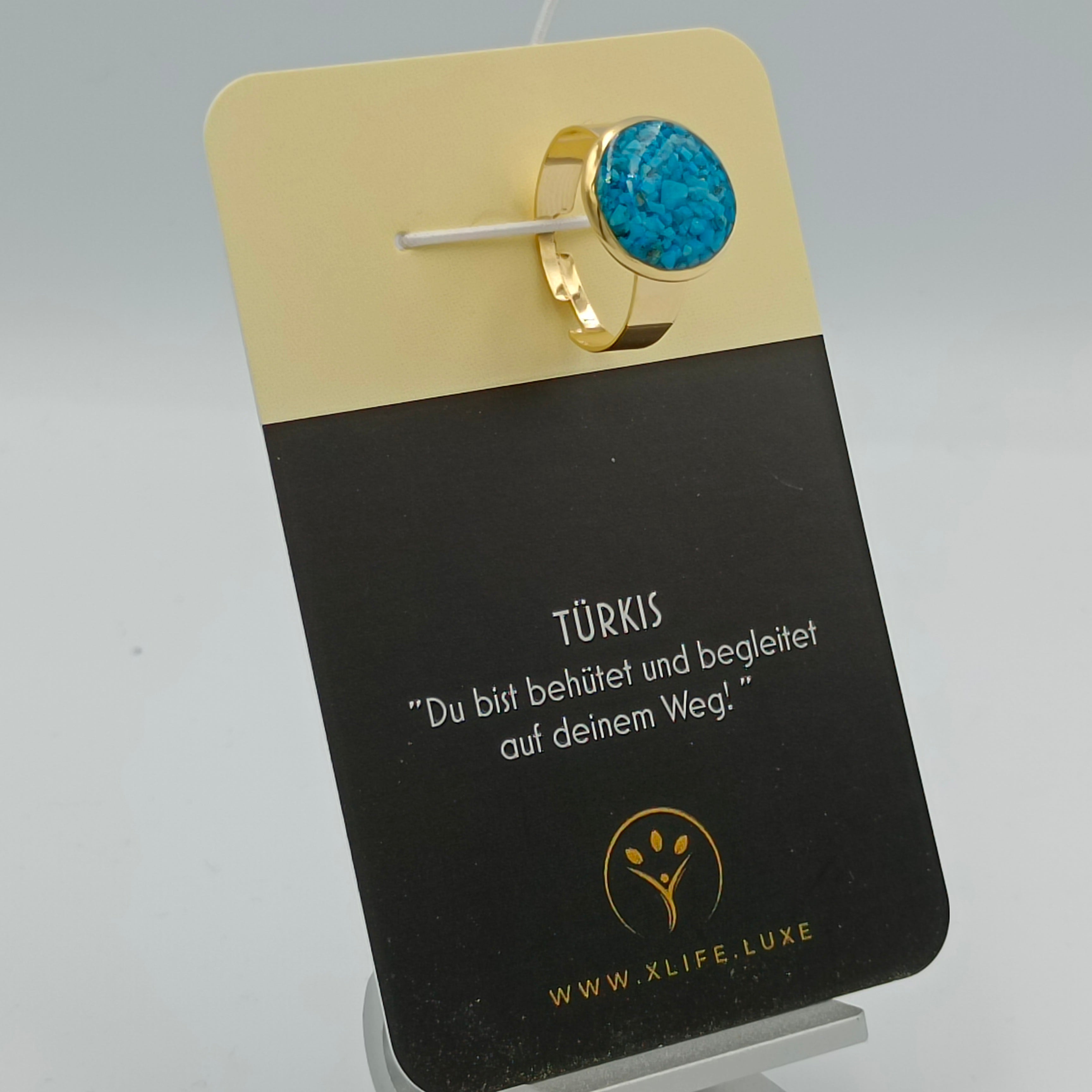 Ring Edelstahl 14mm Türkis golden