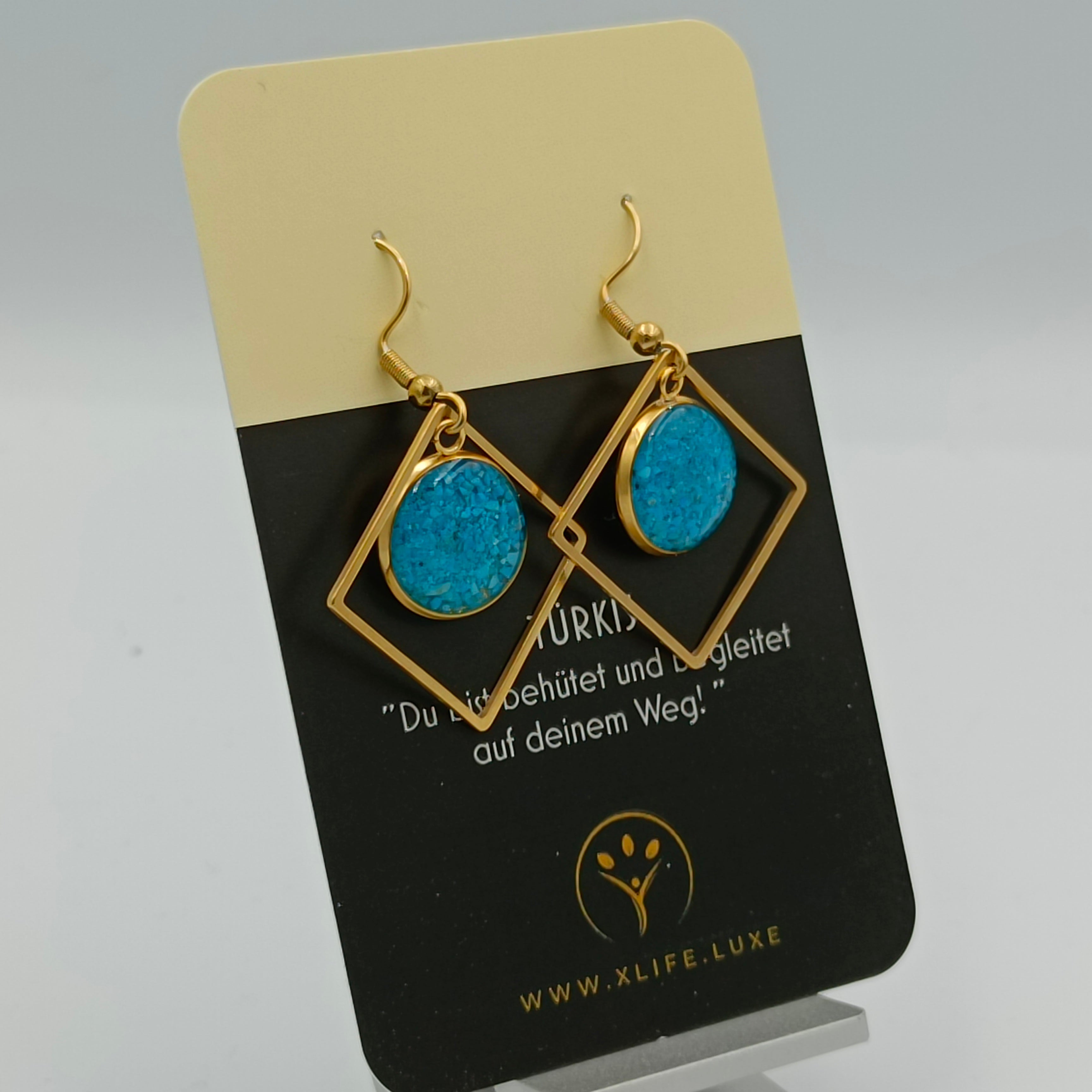 Ohrhänger Quadrat 14mm Türkis golden