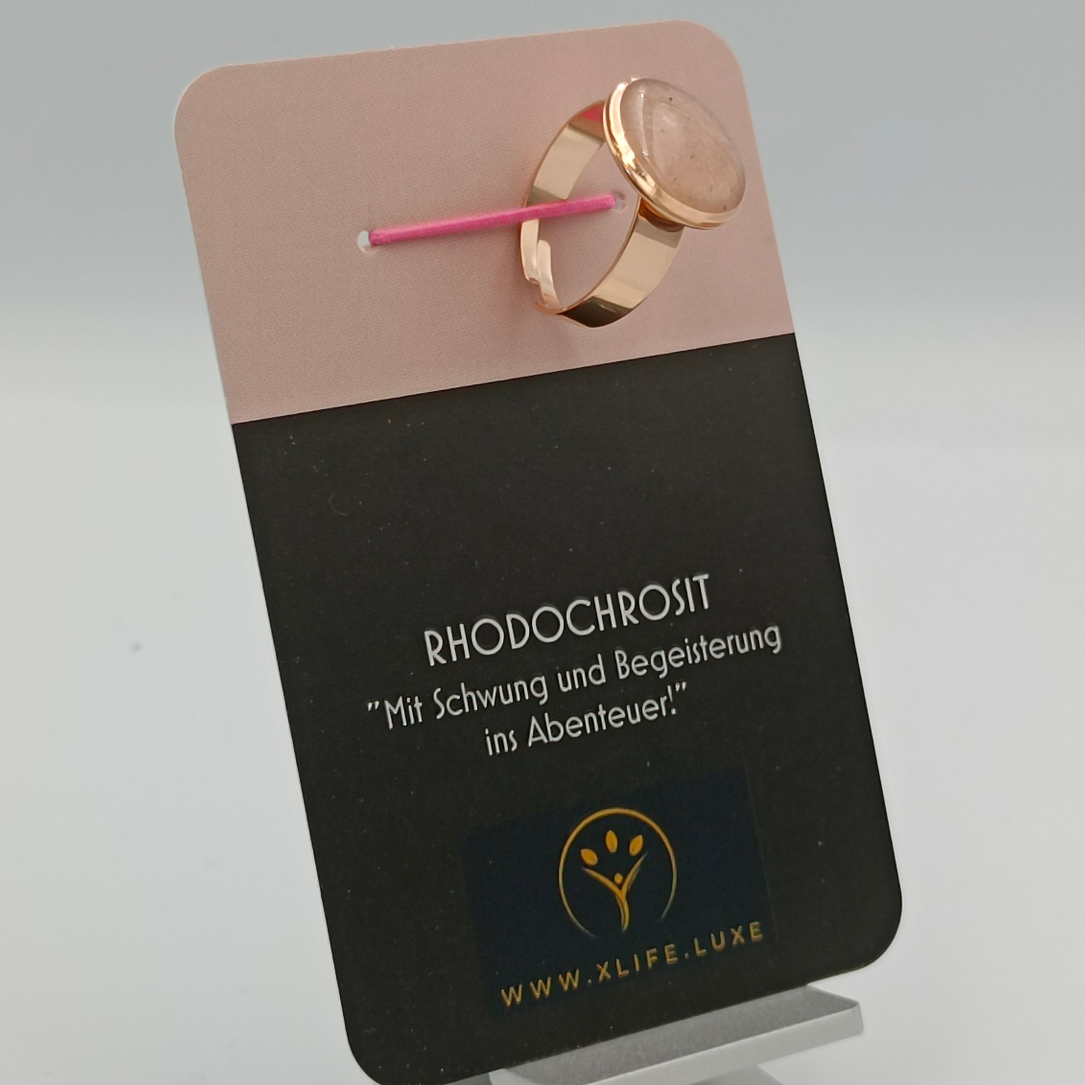 Rhodochrosit Edelstahl Ring 14 mm Rose