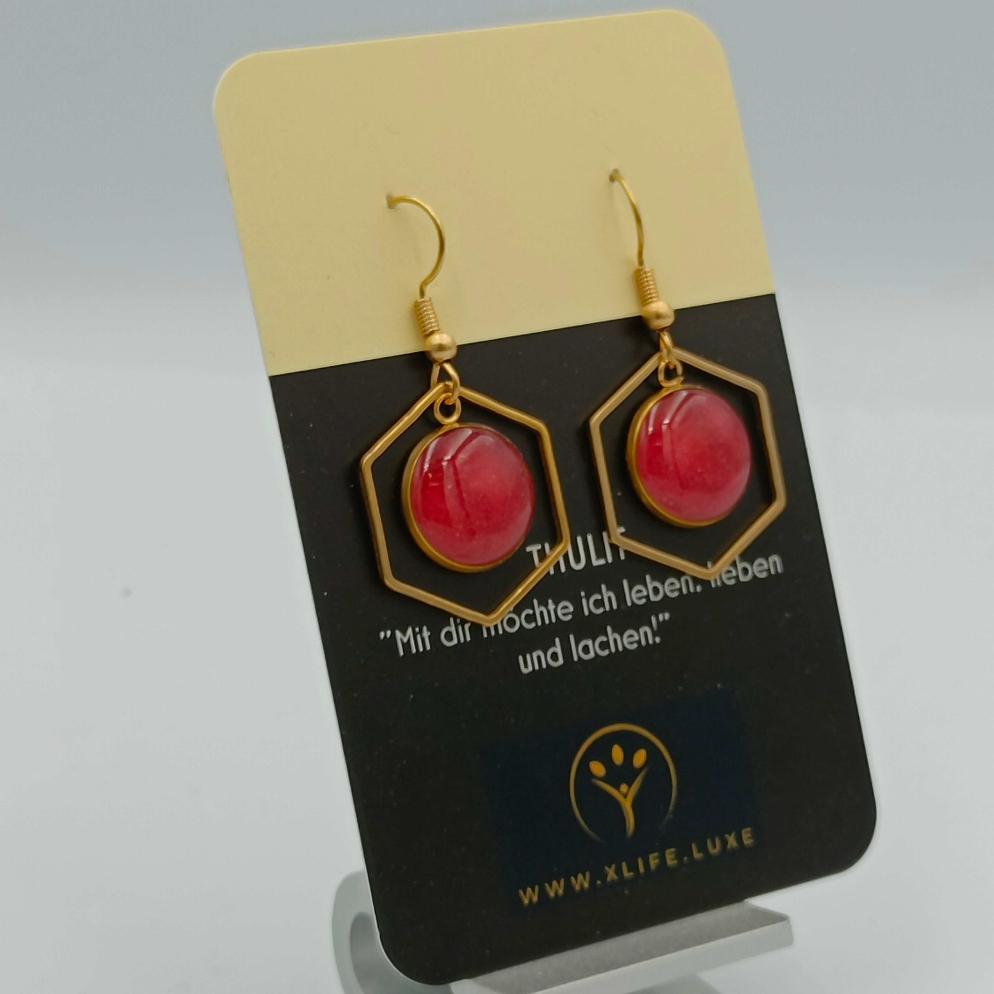 Thulit Ohrhänger Sechseck 14 mm golden