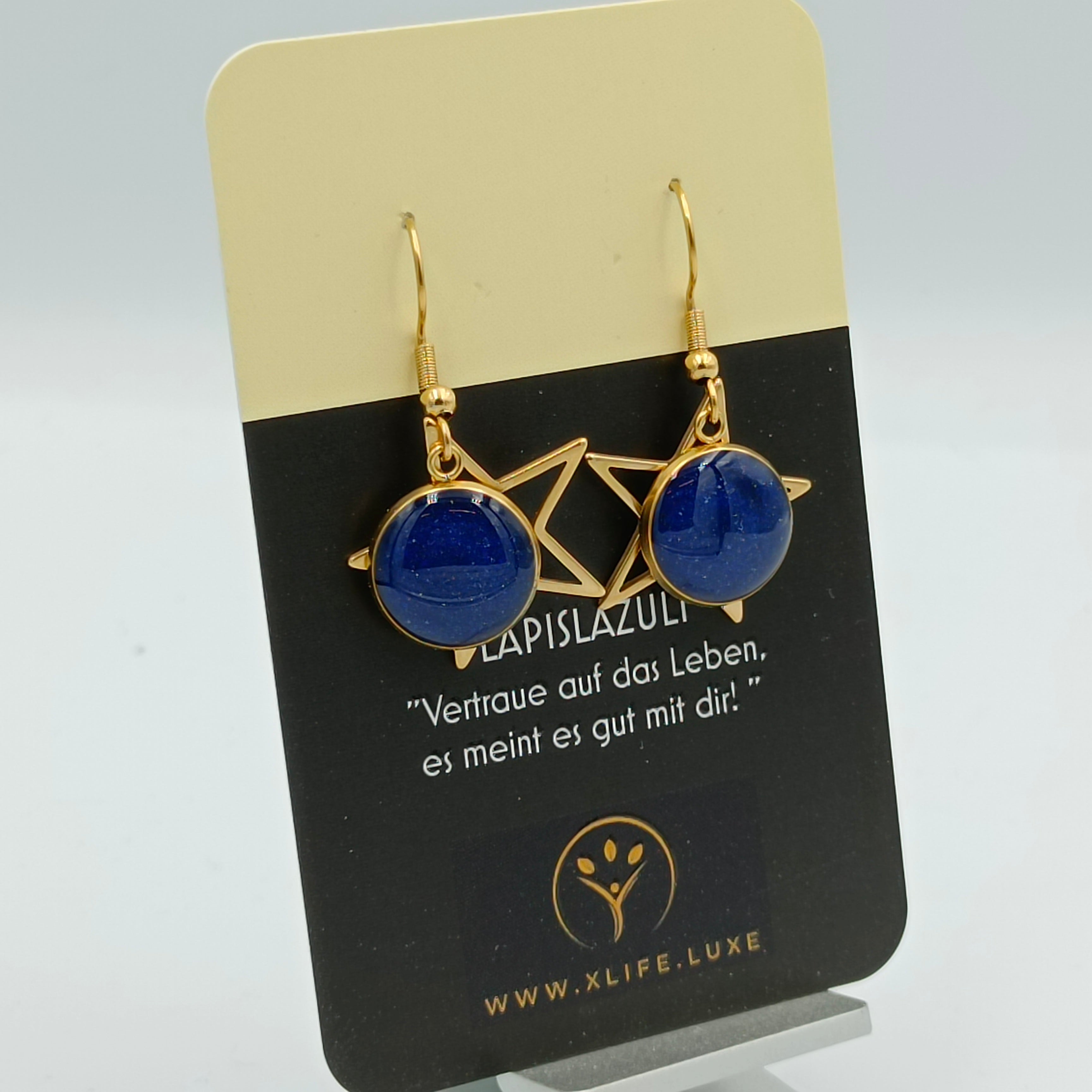 Lapislazuli Ohrhänger Stern 14 mm golden